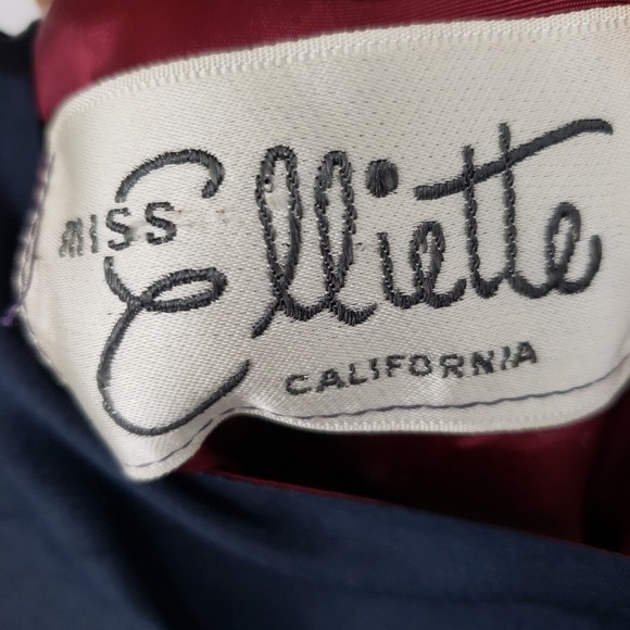 Vintage Miss Elliette Silk Shantung Wiggle Dress 00 Sheath Belted Bateau Navy - Picture 3 of 9